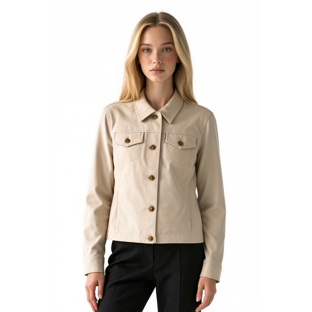 J.McLaughlin Safari Jacket Women's Size Medium Beige Button Stretch Twill Preppy